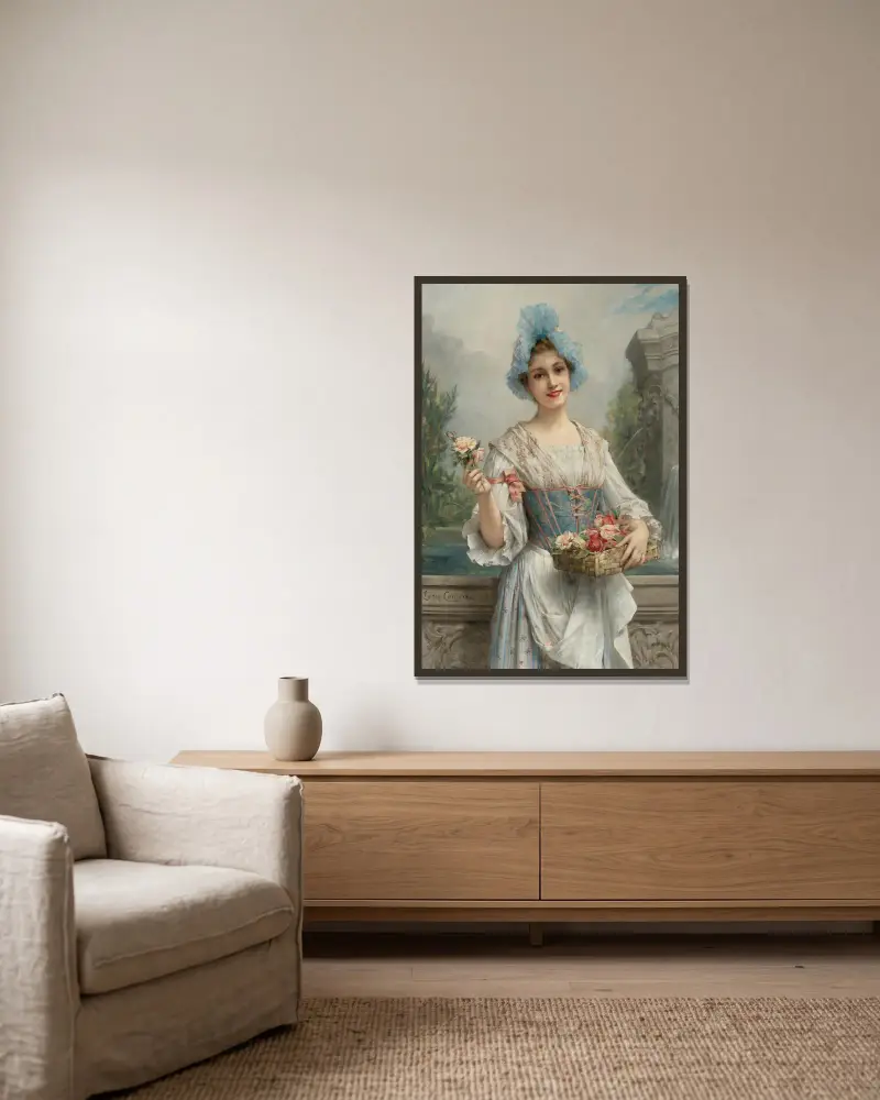 Die Blumenverkäuferin von Léon François Comerre gerahmt an einer Wand