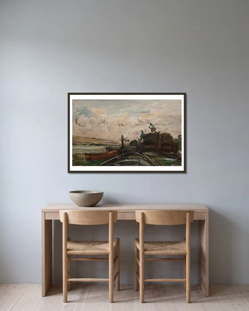 Barki na rzece, Charles François Daubigny w ramie na ścianie