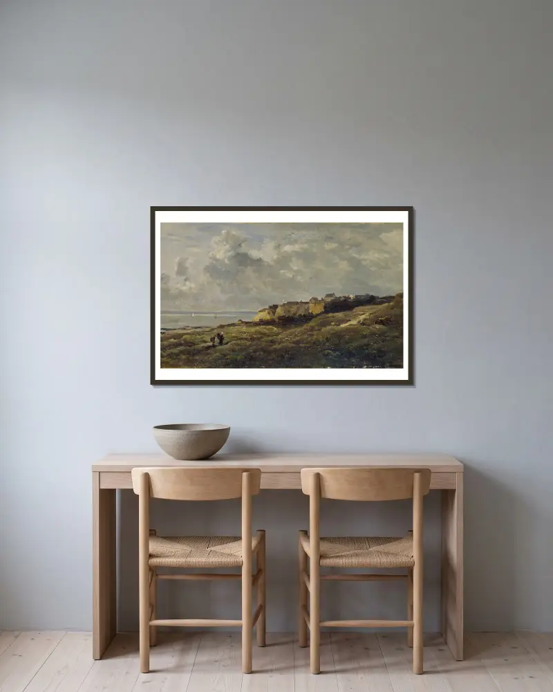 Küstenlandschaft in der Normandie (Villerville-sur-Mer) von Charles François Daubigny gerahmt an einer Wand