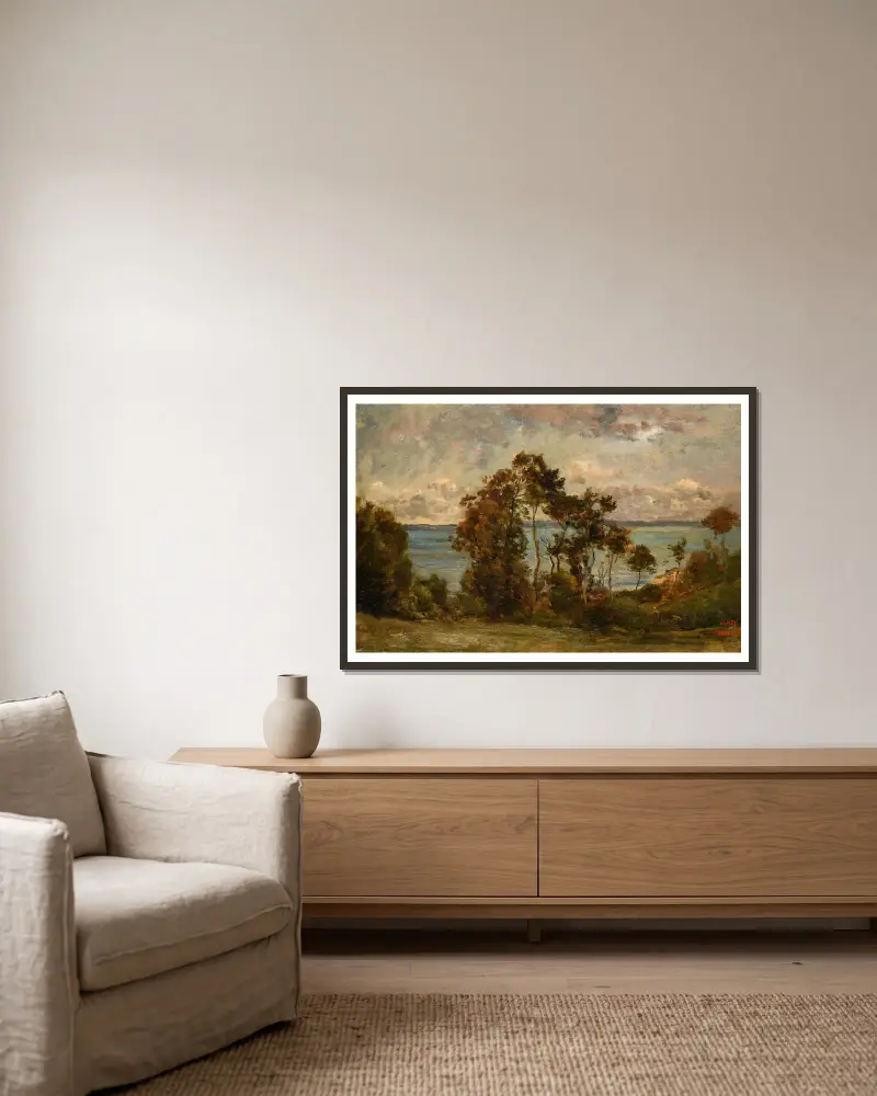 Höjderna vid Villerville av Charles François Daubigny inramad på en vägg
