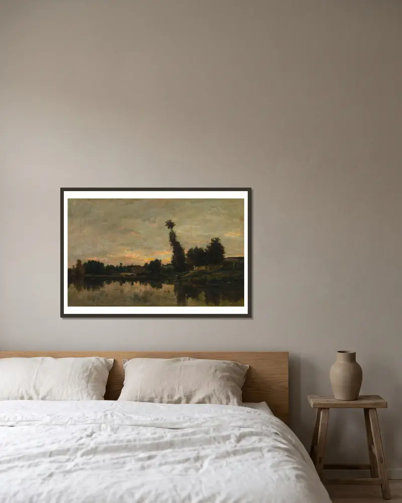 Západ slunce na řece Oise, Charles François Daubigny v rámu na stěně