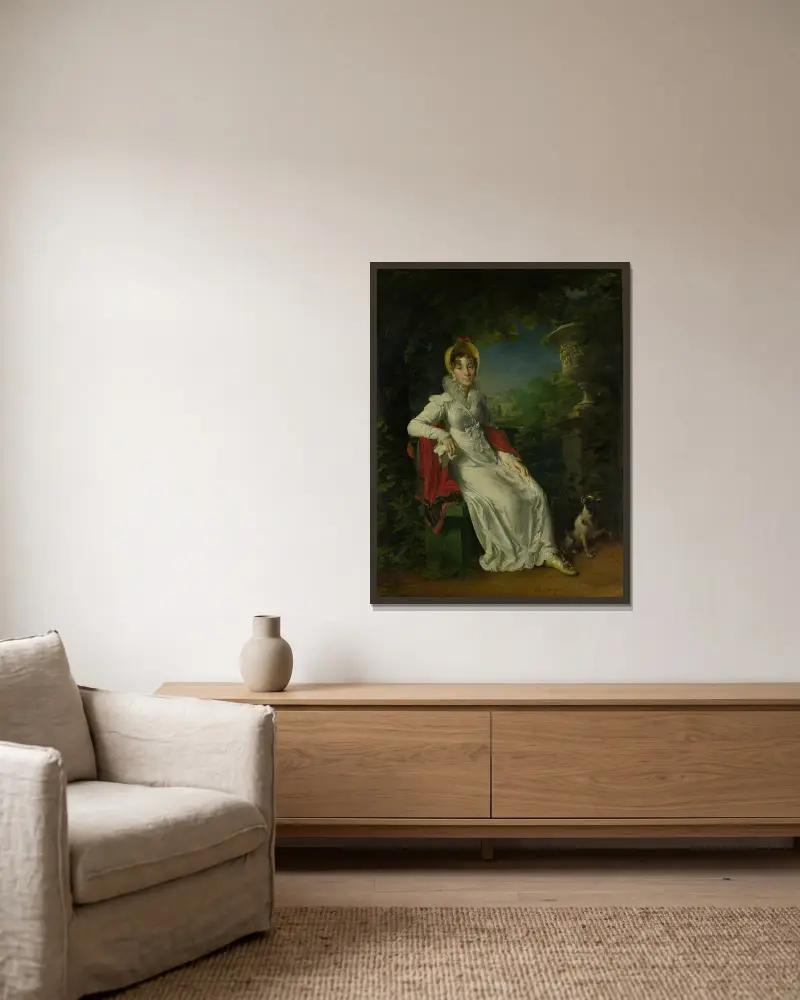 Carolina Ferdinanda Louisa av Sicilien (1798–1870), maka till Charles Ferdinand, hertig av Berry, i parken Bagatelle i Bois de Boulogne (nära Paris) av François Gérard inramad på en vägg