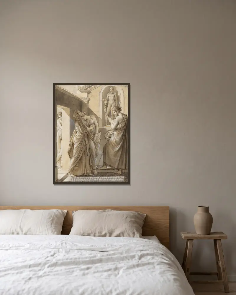 Der Vater der Psyche befragt das Orakel von Apollo von François Gérard gerahmt an einer Wand