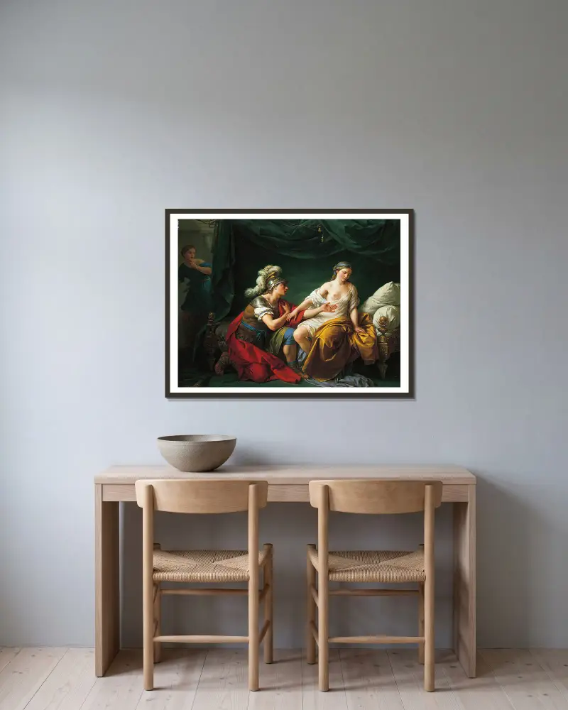 Alcibiades on his Knees Before his Mistress av Louis-Jean-François Lagrenée inramad på en vägg