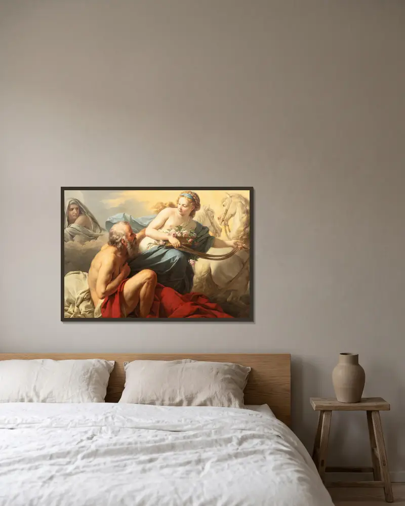 Aurora and Tithonus av Louis-Jean-François Lagrenée inramad på en vägg