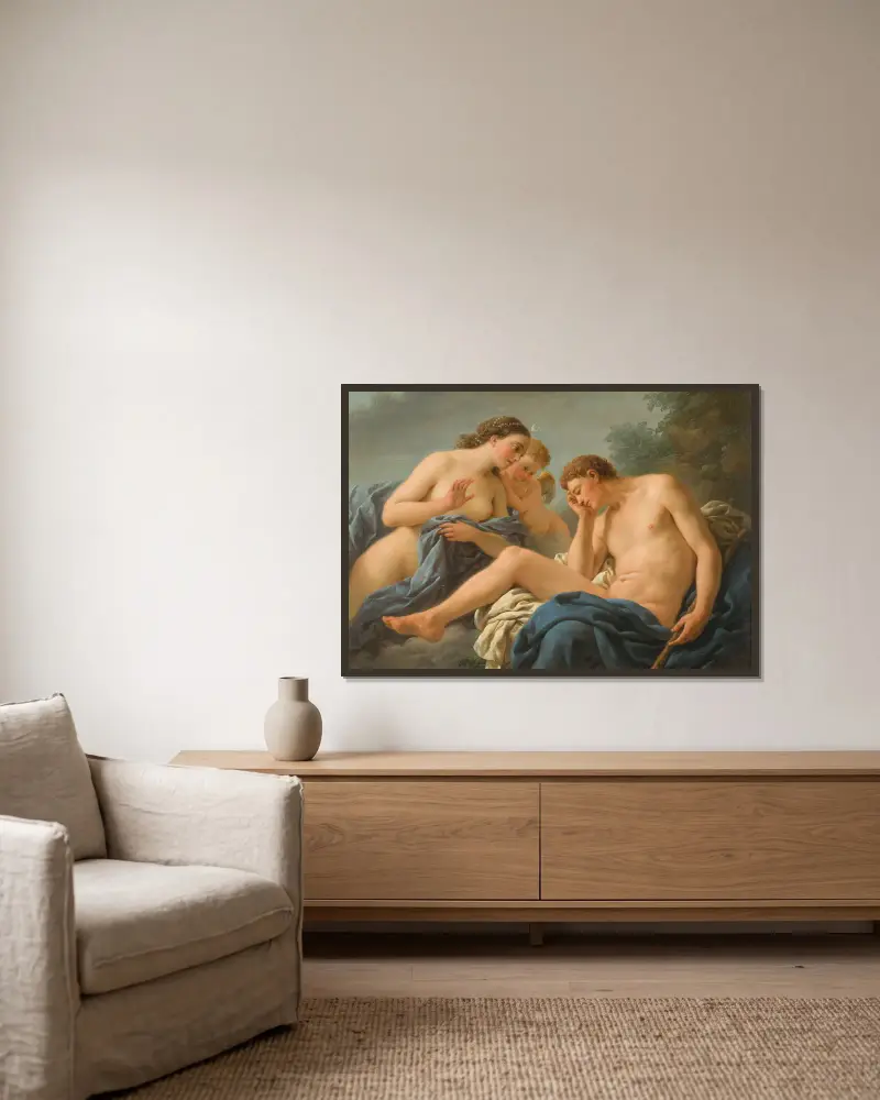 Diana and Endymion av Louis-Jean-François Lagrenée inramad på en vägg
