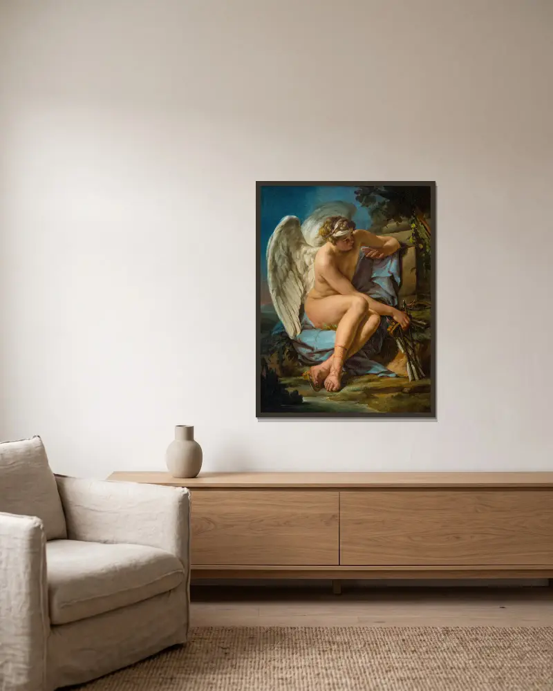 L’Amour à l’affût av Louis-Jean-François Lagrenée inramad på en vägg
