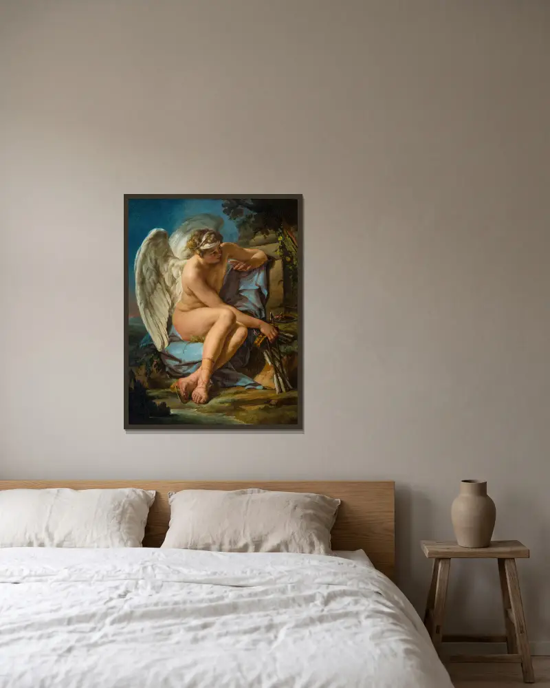 L’Amour à l’affût av Louis-Jean-François Lagrenée inramad på en vägg