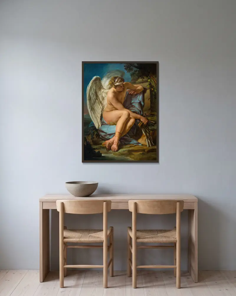 L’Amour à l’affût av Louis-Jean-François Lagrenée inramad på en vägg