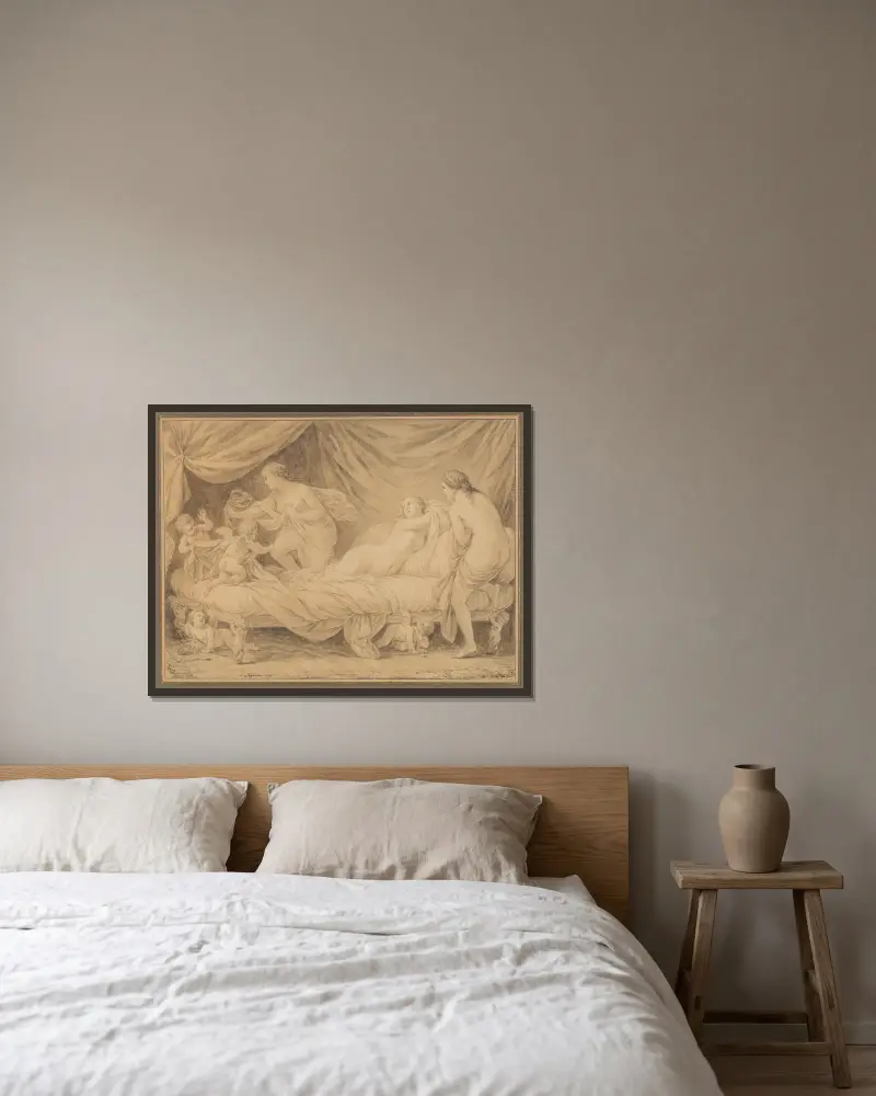 Les Grâces lutinées par les amours av Louis-Jean-François Lagrenée inramad på en vägg