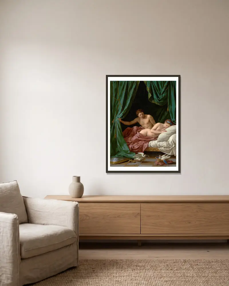 Mars och Venus, allegori över freden av Louis-Jean-François Lagrenée inramad på en vägg