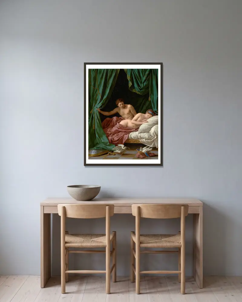 Mars och Venus, allegori över freden av Louis-Jean-François Lagrenée inramad på en vägg