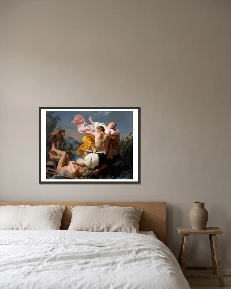 Die Entführung der Deianeira durch den Kentauren Nessos von Louis-Jean-François Lagrenée gerahmt an einer Wand