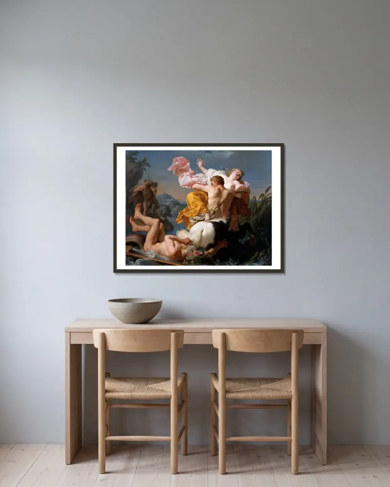 Die Entführung der Deianeira durch den Kentauren Nessos von Louis-Jean-François Lagrenée gerahmt an einer Wand