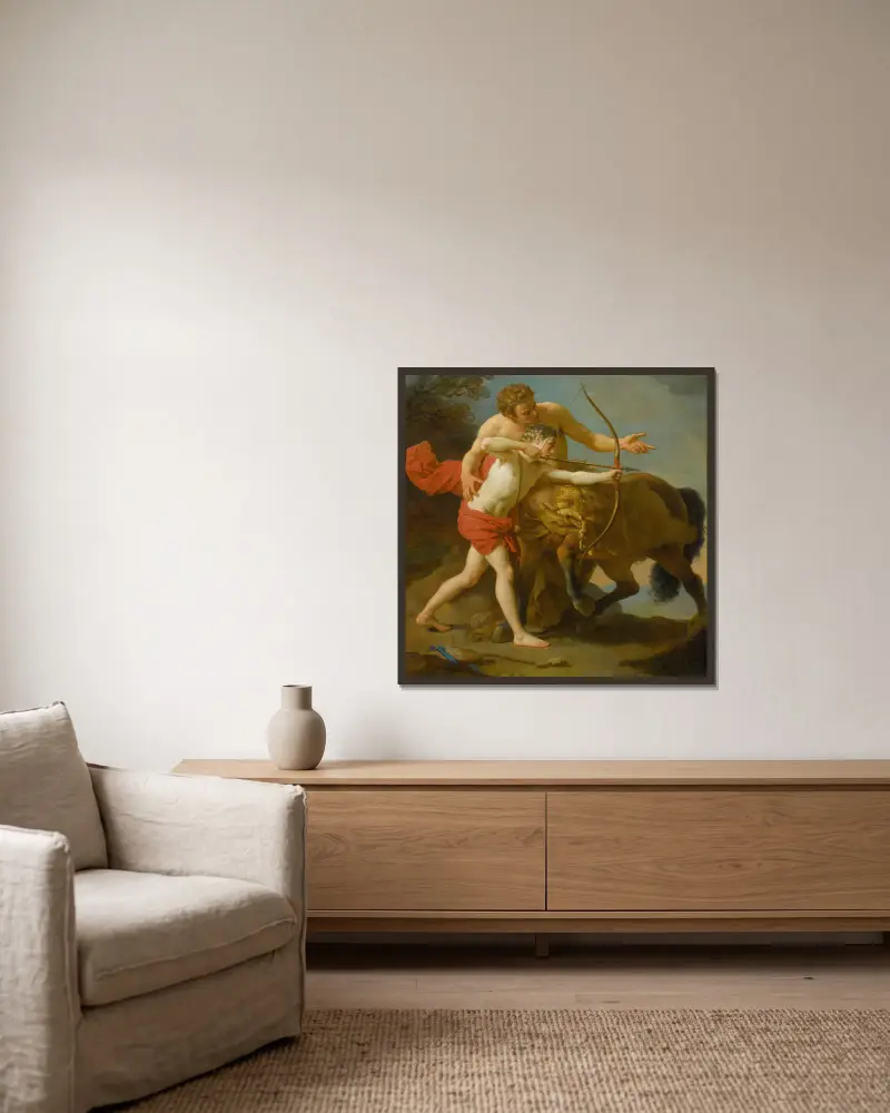 The Centaur Chiron Instructing Achilles av Louis-Jean-François Lagrenée inramad på en vägg