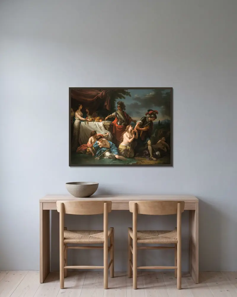 Ubalde och den danske riddaren av Louis-Jean-François Lagrenée inramad på en vägg