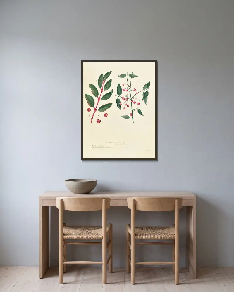 Sammlung des Pflanzenreichs, Wald- und Obstbäume, ihre Früchte, &a Pl.05 von Pierre Francois Ledoulx gerahmt an einer Wand