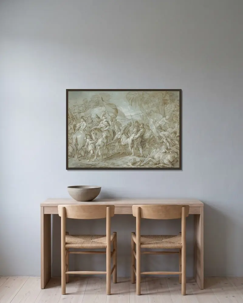 Alexander and Porus early av François Lemoyne inramad på en vägg