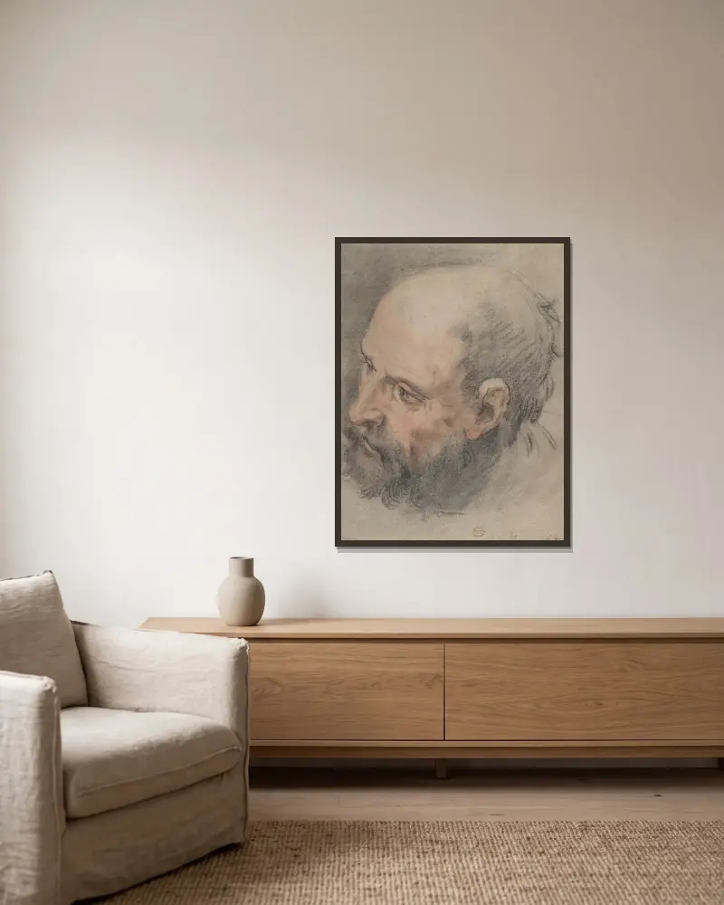 Kopf eines bärtigen Mannes, nach links blickend von François Lemoyne gerahmt an einer Wand