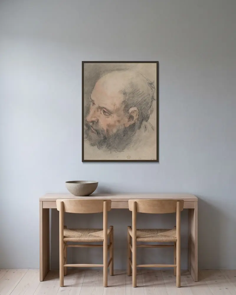 Kopf eines bärtigen Mannes, nach links blickend von François Lemoyne gerahmt an einer Wand