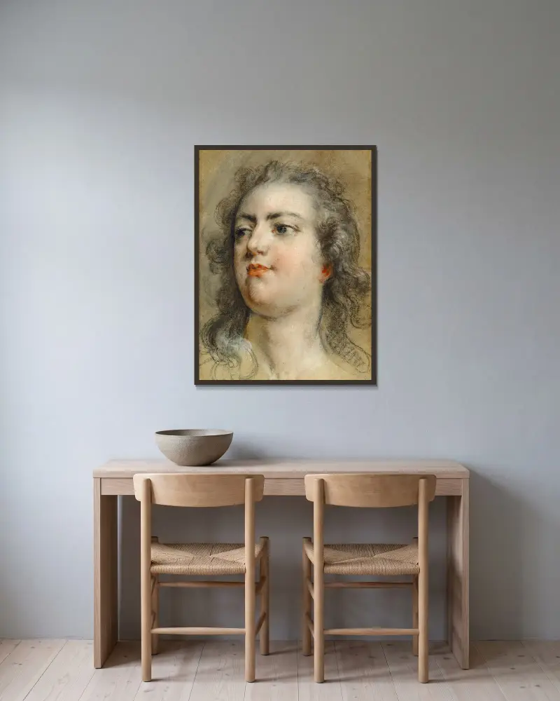 Huvud av kung Ludvig XV av François Lemoyne inramad på en vägg