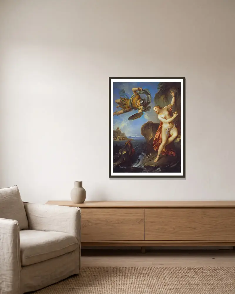 Perseus and Andromeda av François Lemoyne inramad på en vägg