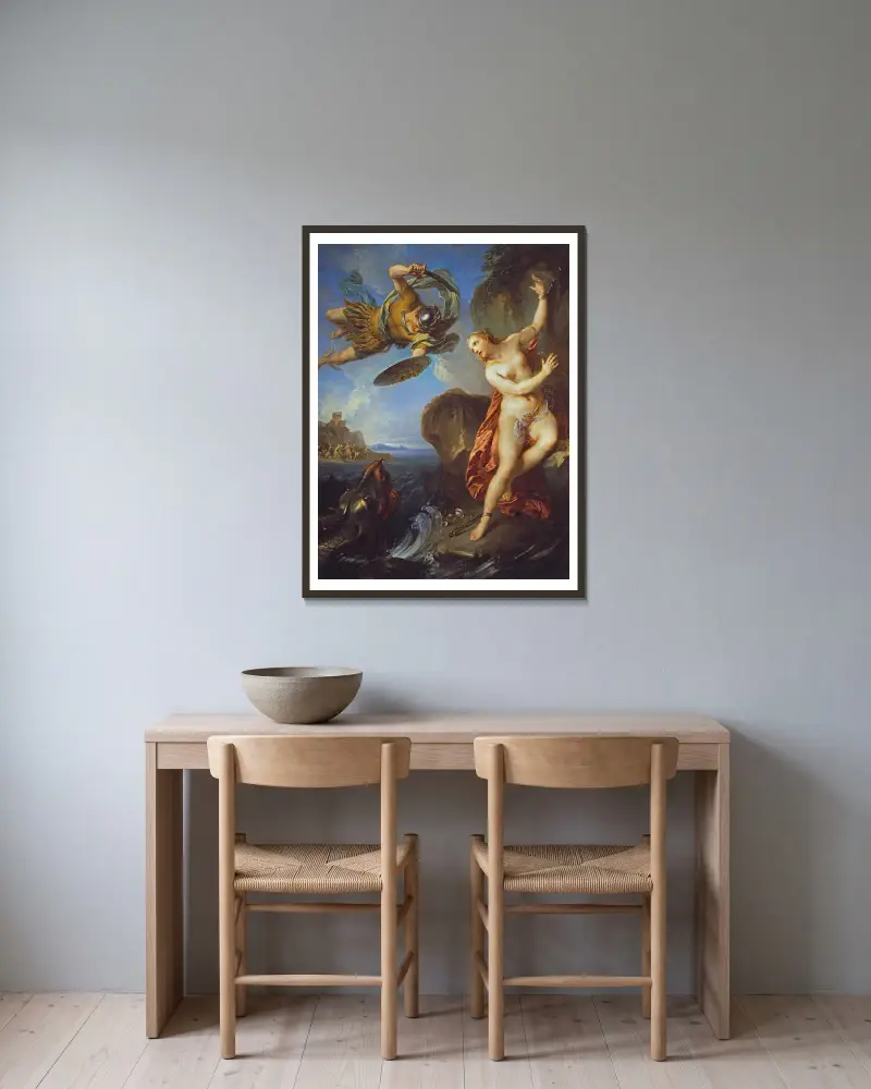 Perseus and Andromeda av François Lemoyne inramad på en vägg