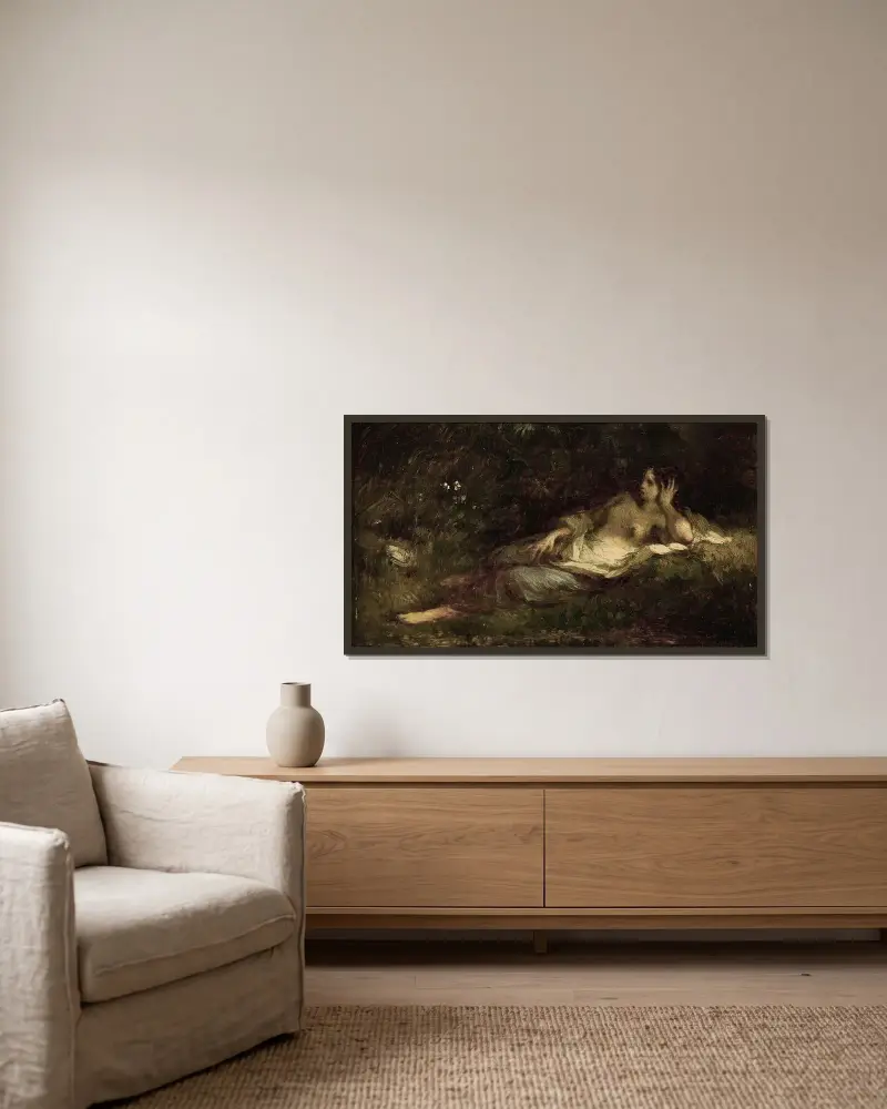 Au repos av Jean-François Millet inramad på en vägg