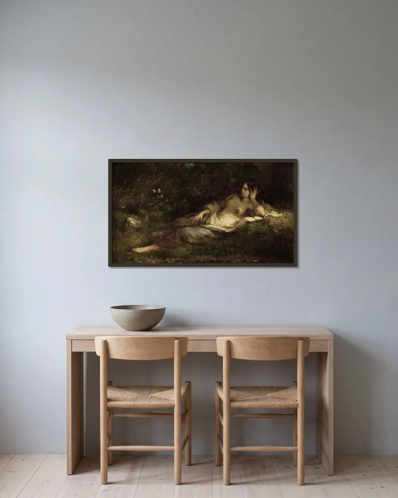 Au repos av Jean-François Millet inramad på en vägg