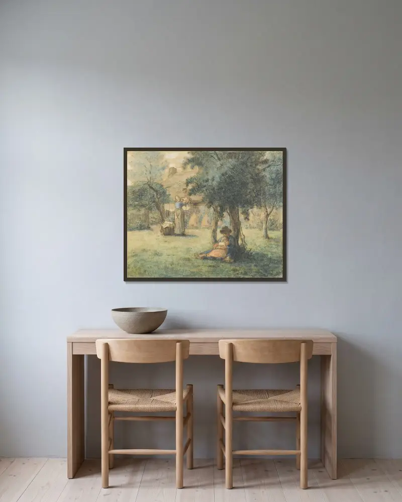 Kobieta rozwieszająca pranie, Jean-François Millet w ramie na ścianie