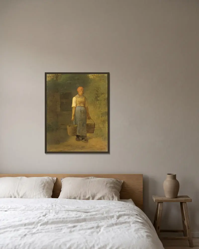 Flicka bärande vatten av Jean-François Millet inramad på en vägg