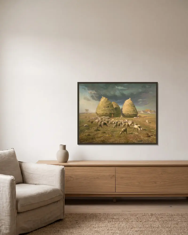Heuhaufen; Herbst von Jean-François Millet gerahmt an einer Wand