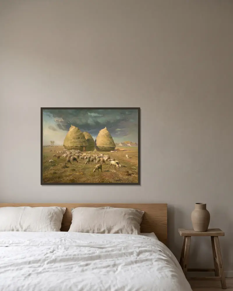 Heuhaufen; Herbst von Jean-François Millet gerahmt an einer Wand
