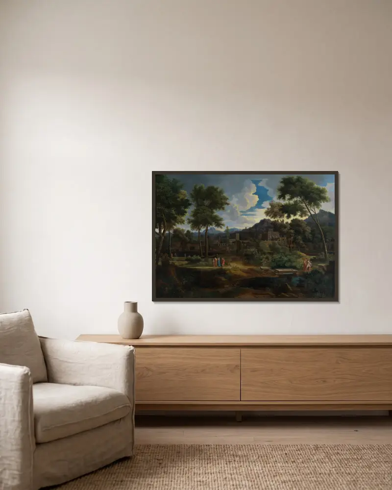 Klassische Landschaft av Jean-François Millet inramad på en vägg