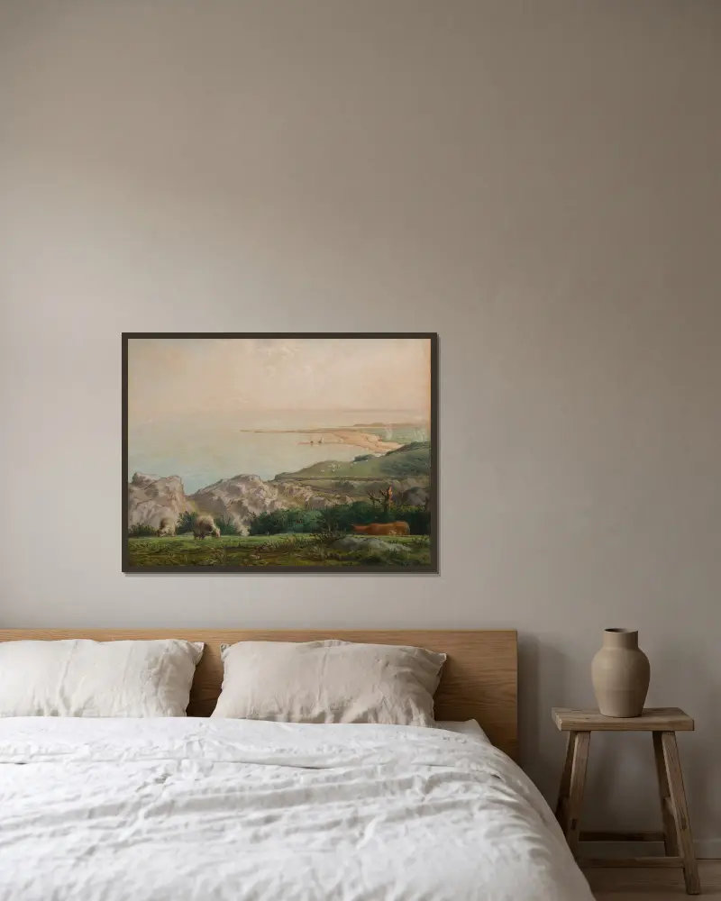 Das Meer vom Gipfel der Klippe von Landemer aus gesehen von Jean-François Millet gerahmt an einer Wand