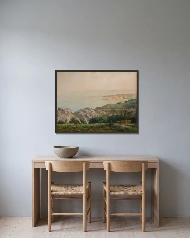 Das Meer vom Gipfel der Klippe von Landemer aus gesehen von Jean-François Millet gerahmt an einer Wand