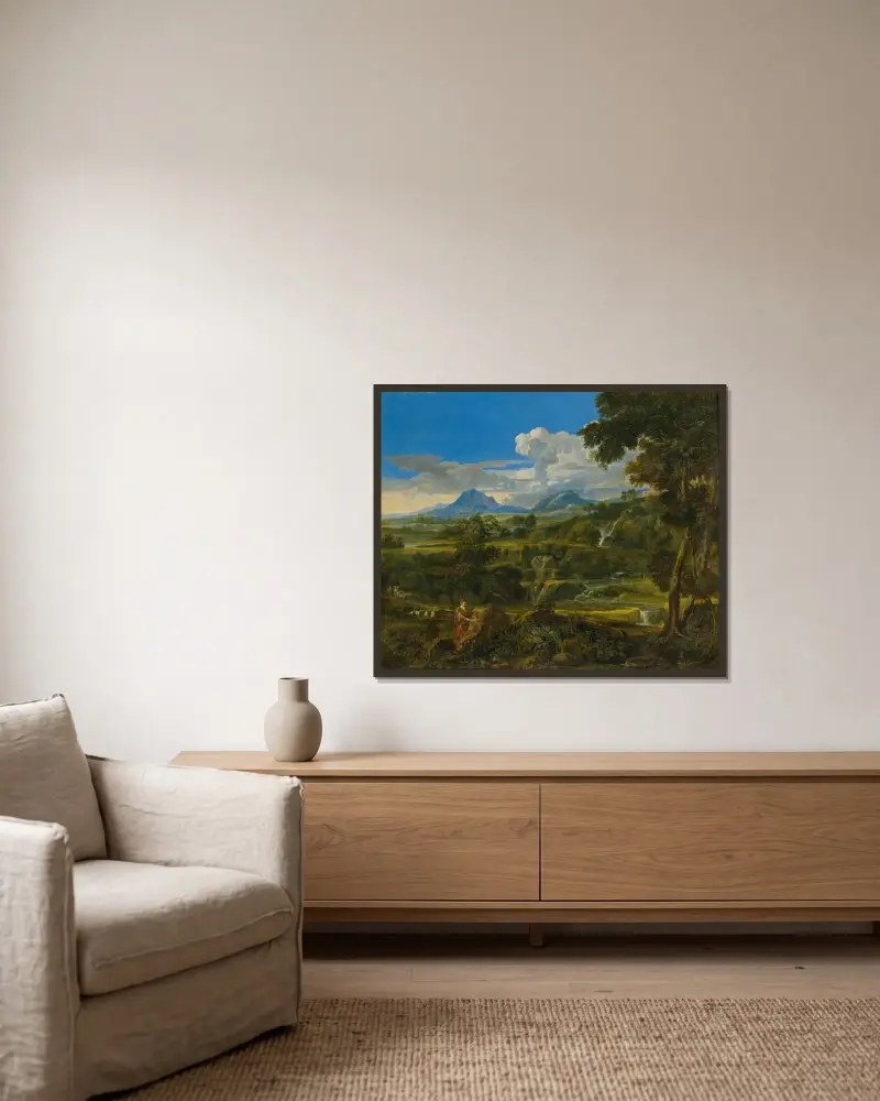 Landschaft mit Hirten von Jean-François Millet gerahmt an einer Wand
