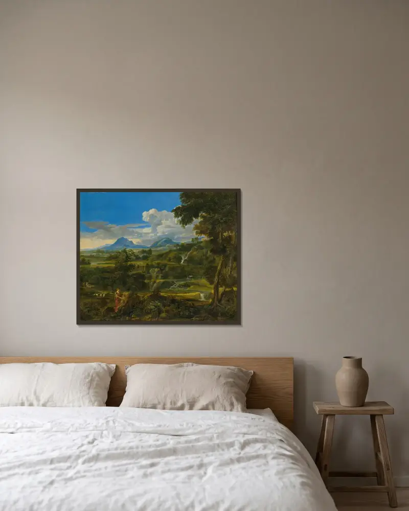 Landschaft mit Hirten von Jean-François Millet gerahmt an einer Wand