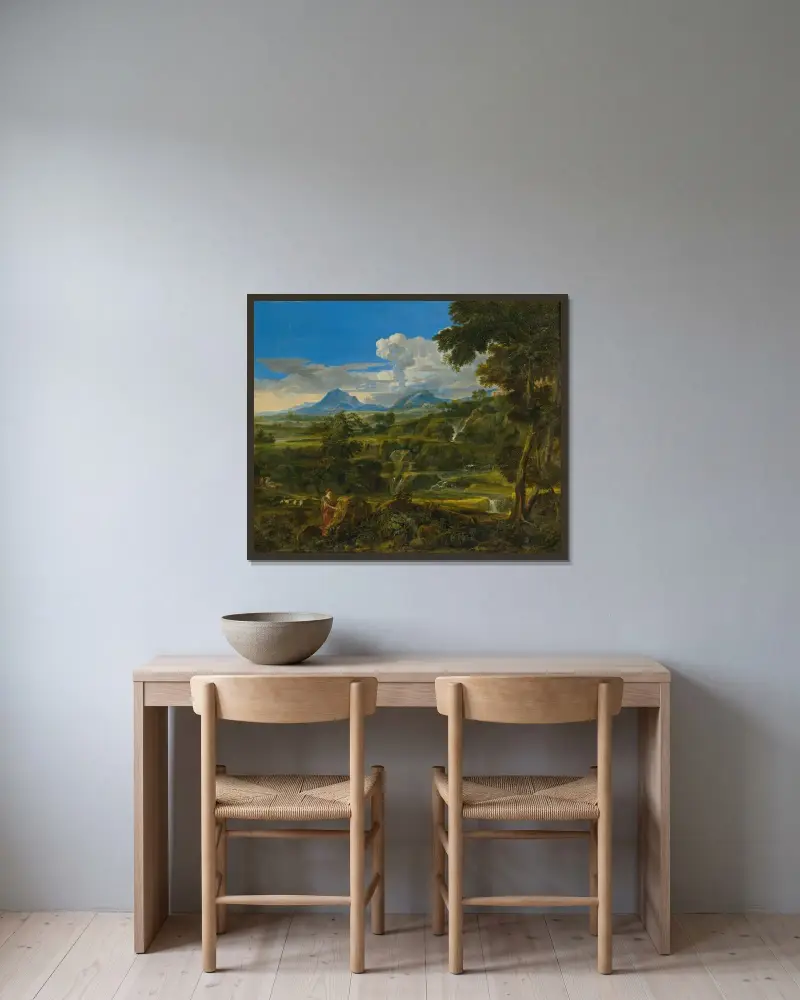 Landschaft mit Hirten von Jean-François Millet gerahmt an einer Wand