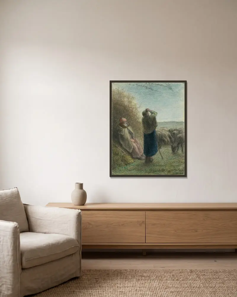 De vilda gässens passage av Jean-François Millet inramad på en vägg