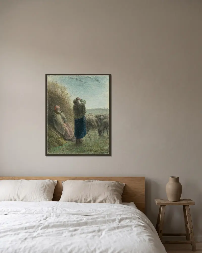 De vilda gässens passage av Jean-François Millet inramad på en vägg