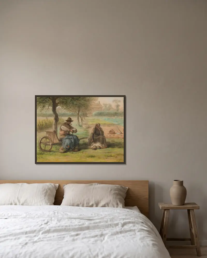 Vilan mitt på dagen av Jean-François Millet inramad på en vägg