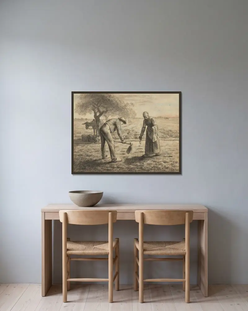 Potatisplanterarna av Jean-François Millet inramad på en vägg