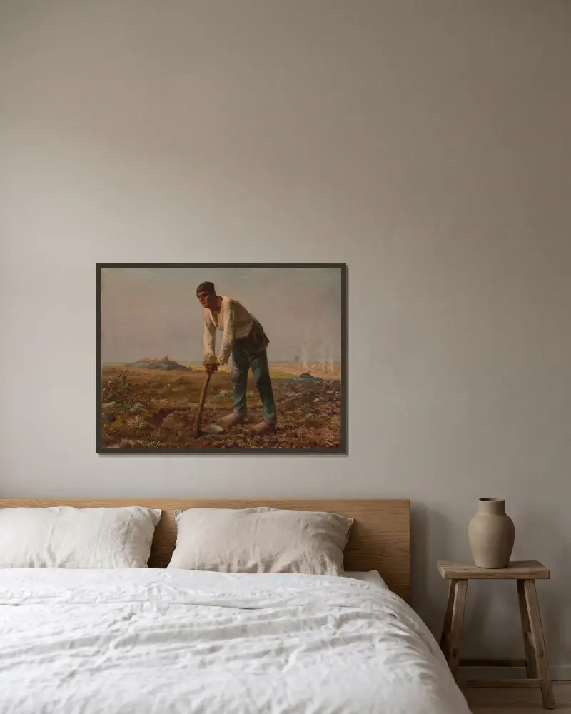 Man with a Hoe – nr 1 av Jean-François Millet inramad på en vägg