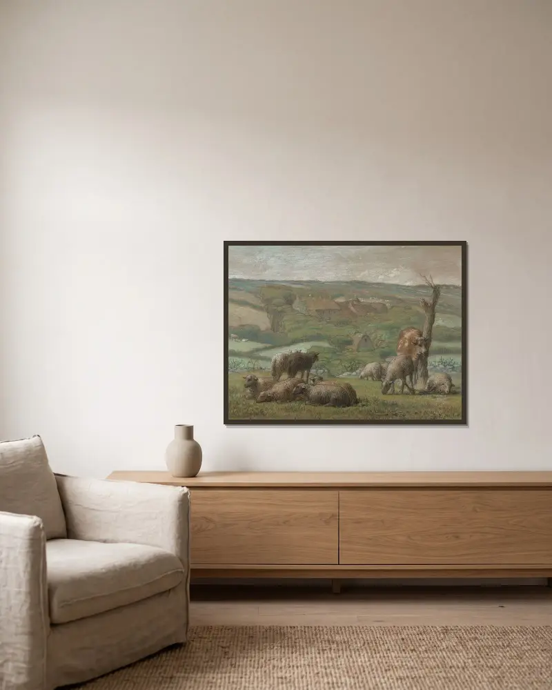 Rural landscape av Jean-François Millet inramad på en vägg