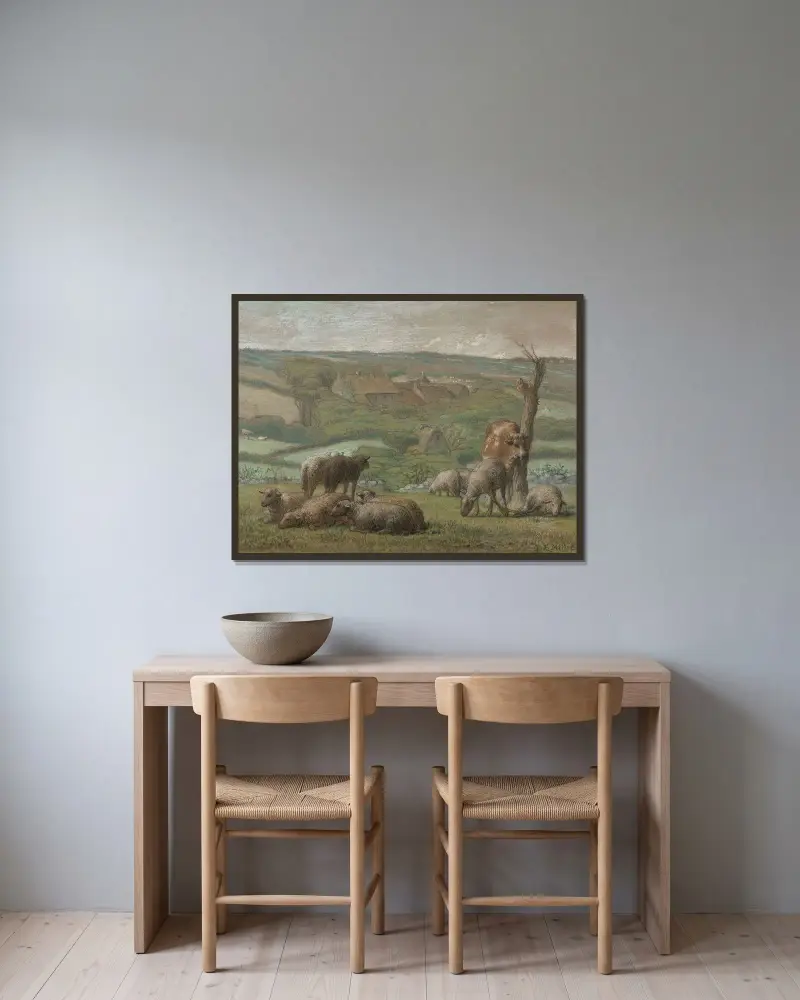 Rural landscape av Jean-François Millet inramad på en vägg