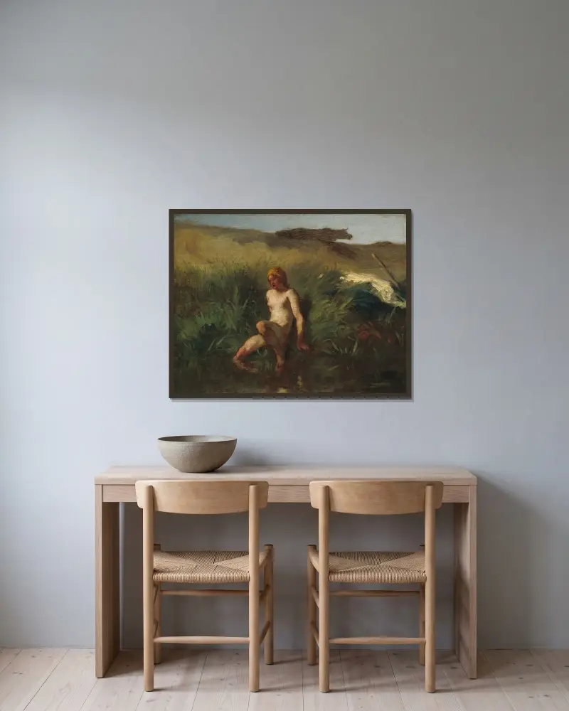The Bather, 1846 – nr 1 av Jean-François Millet inramad på en vägg