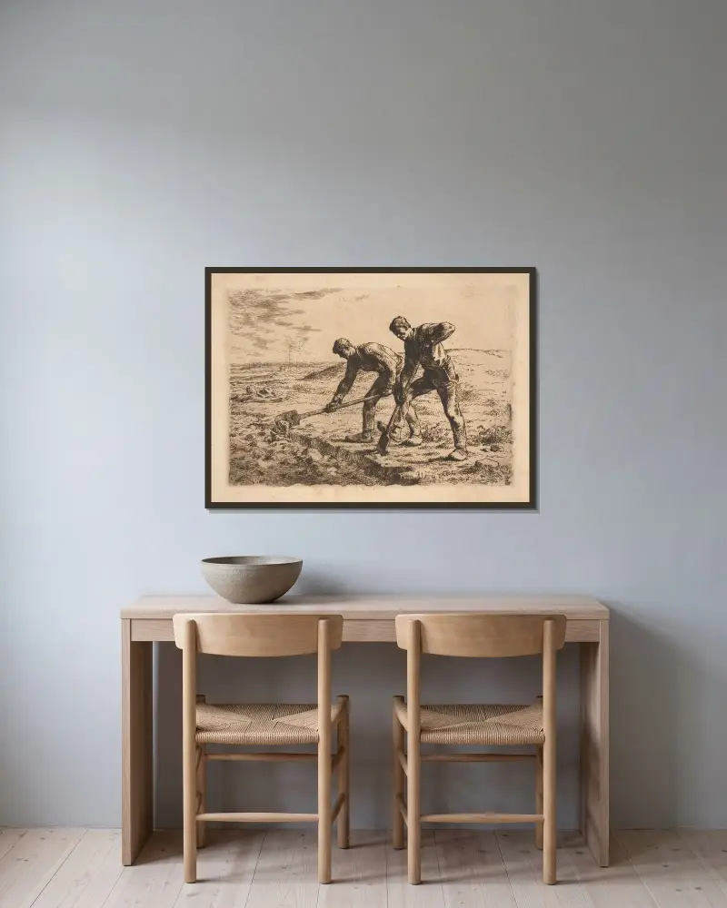 The diggers – nr 1 av Jean-François Millet inramad på en vägg