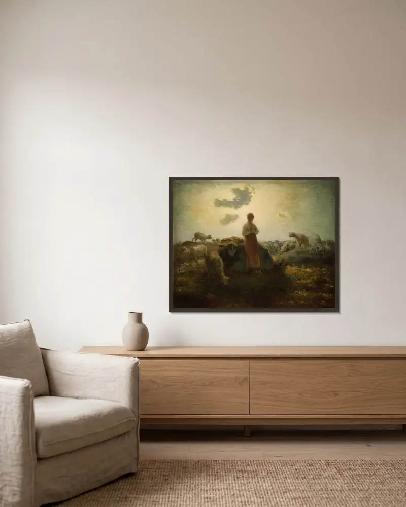 Die Hüterin der Herde von Jean-François Millet gerahmt an einer Wand