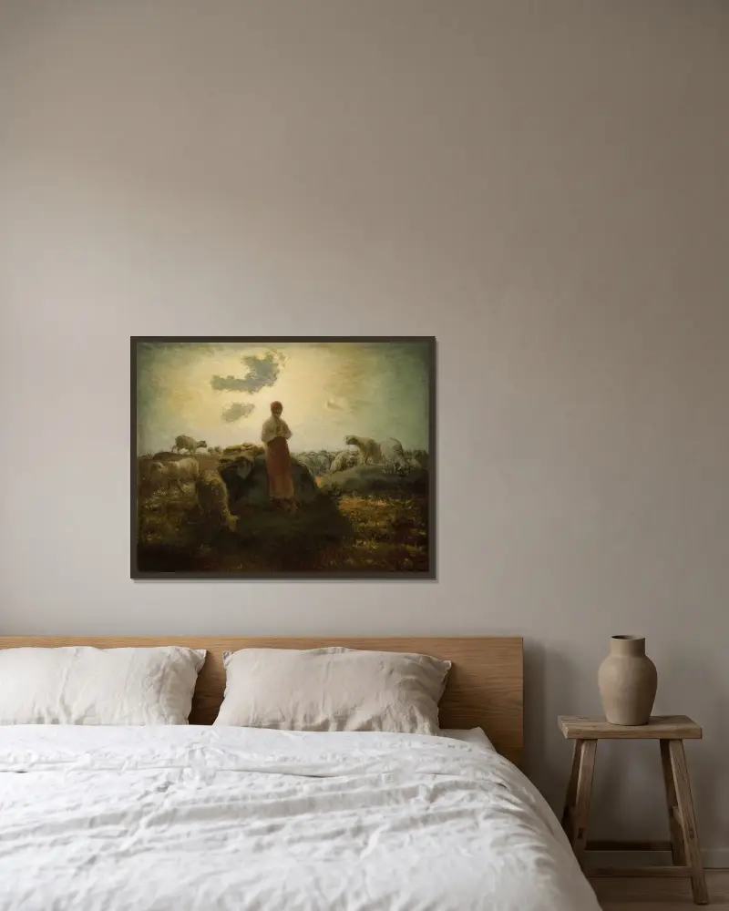 Die Hüterin der Herde von Jean-François Millet gerahmt an einer Wand